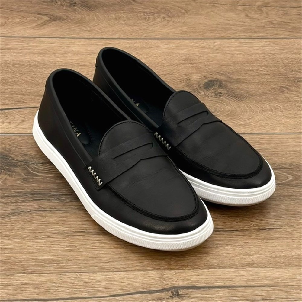 Patina Leather Penny Loafers Womens 10.5 Black Slip On Comfort Casual Shoes